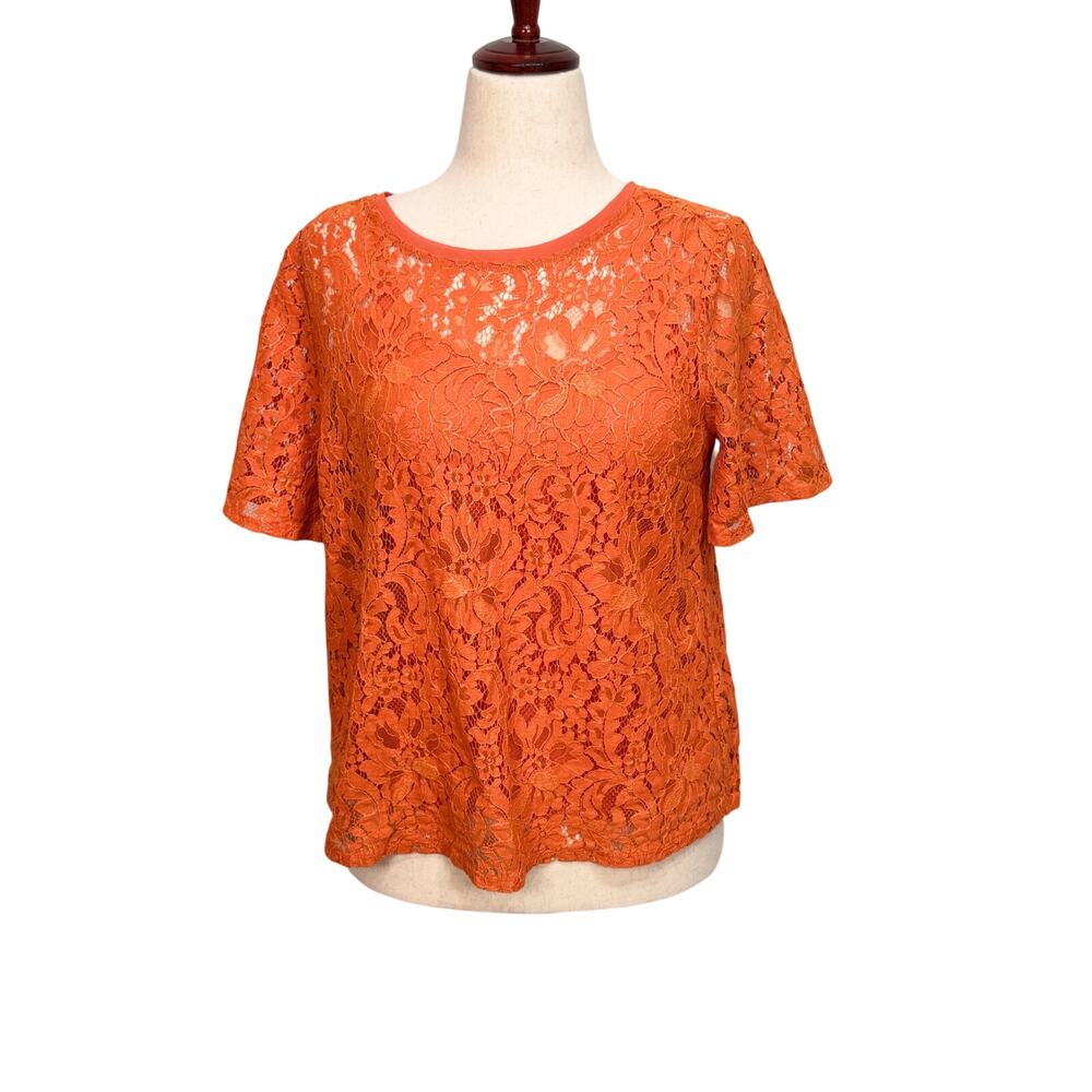 Chico's sheer lace top orange short sleeve with matching camisole Sz 1P US MP